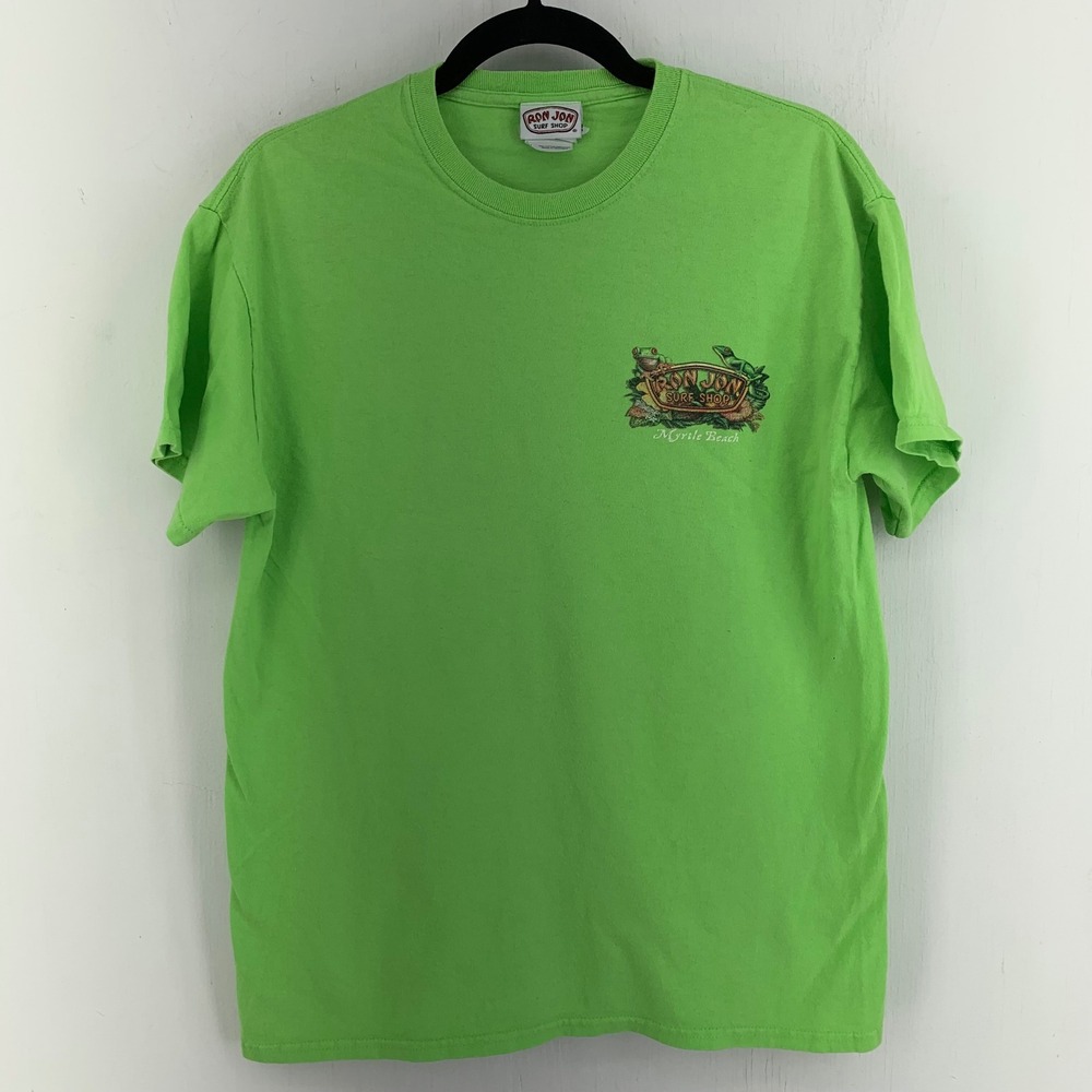 Ron Jon Surf Shop Myrtle Beach Graphic T-Shirt Mens Medium Lime Green Peace Y2K